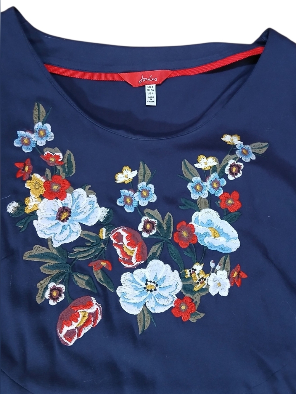 JOULES Blue Dress W Embroidery Sz 4 - Picture 2 of 4